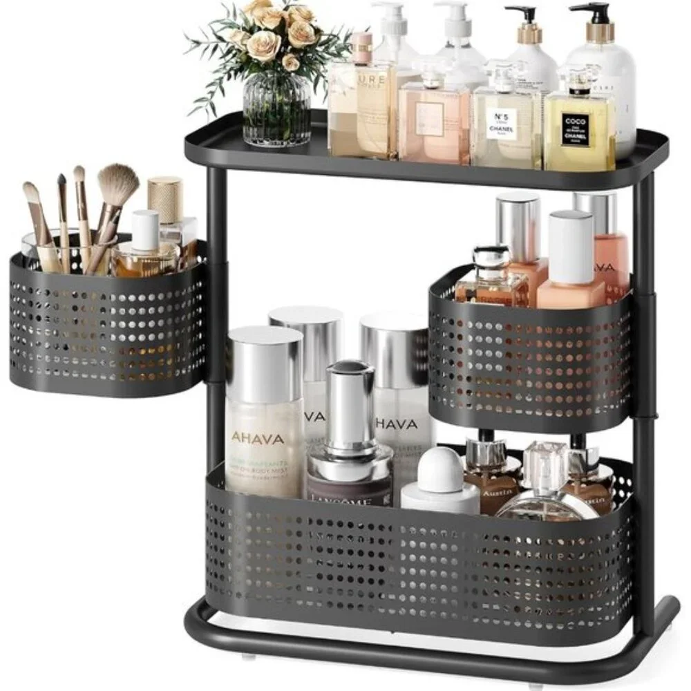3-Tier Rotating Bathroom Organizer, Black Vanity & Kitchen Counter Storage Rack